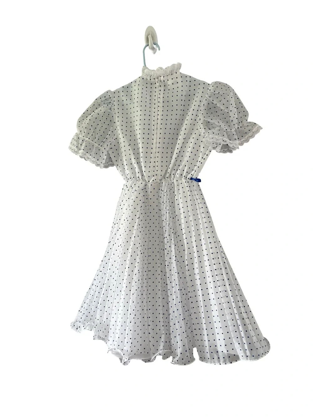 Vintage Merry Girl Party Dress White Blue Diamond Pleated Girls Size 8